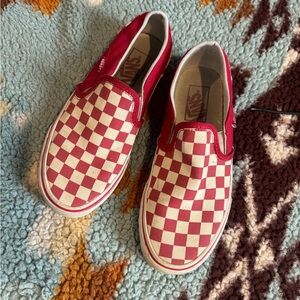 Vans red checkered slip on shoes